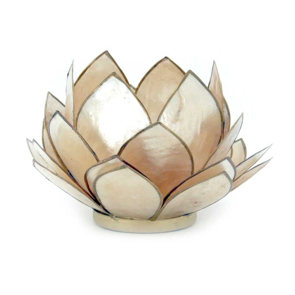 Smoke Brown Capiz Shell Opening Lotus Flower Bulb Tealight Candle Holder